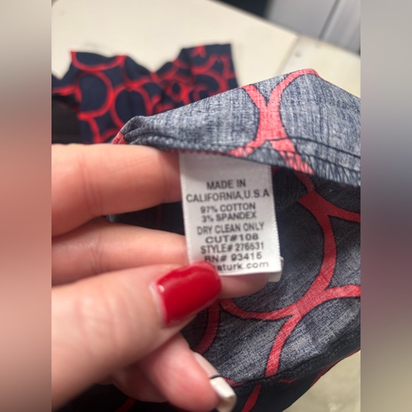 Trina Turk Dress Sleeveless Sheath Short Navy Blue Red Circles Size 8 Medium New - Picture 7 of 8